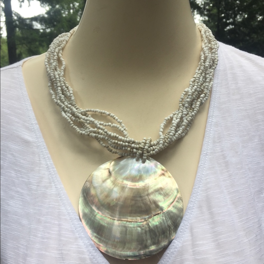 Free spirit bead necklace seashell necklace large medallion vintage